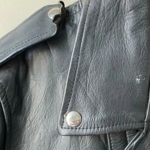 VINTAGE 100% leather black motorcycle jacket size medium/large - Picture 5 of 16